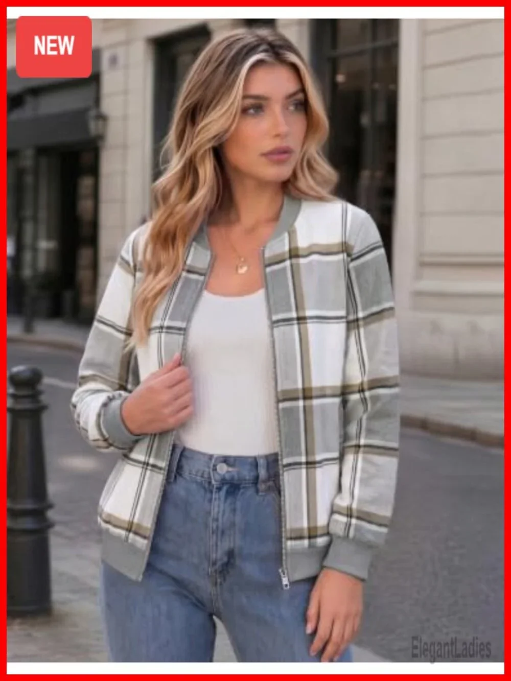 Women's Plaid Flannel Zip Up Bomber Jacket Lightweight Cotton Wool Blend